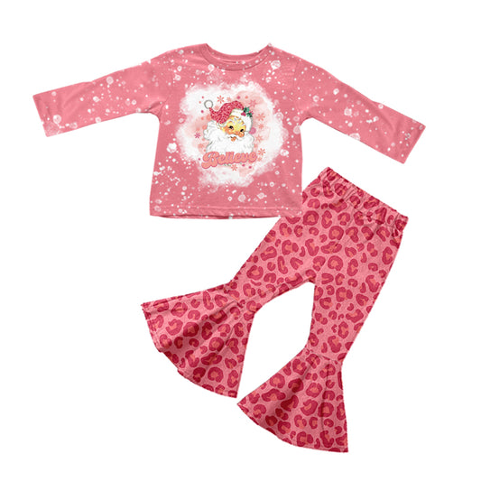 Baby Girls Christmas Pink Leopard Santa Clothes Sets preorder(moq 5)