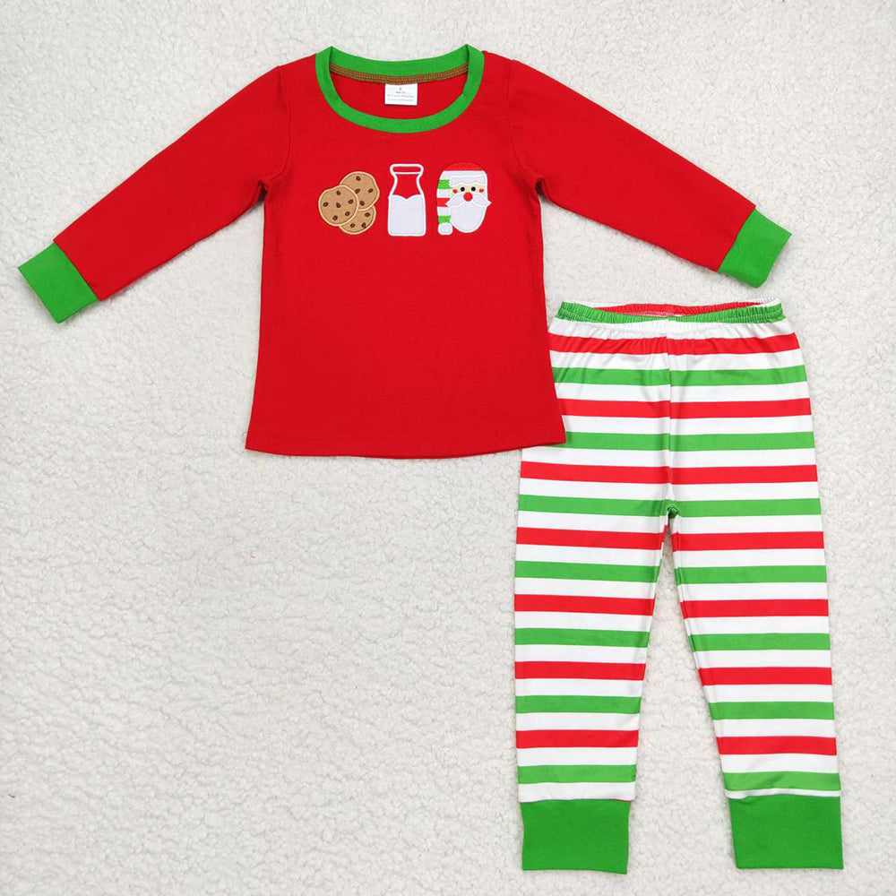 Baby Boys Red Cookie Milk Santa Stripes Pants Pajamas Clothes Sets