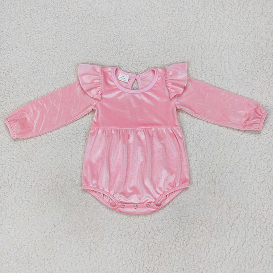 Baby Pink Girls Velvet Long Sleeve Sleepers Rompers