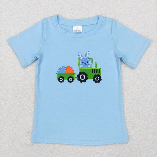 Baby Boys Easter Blue Tractor Short Sleeve Shirt Tops