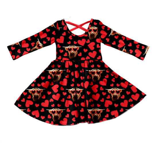 Baby Girls Valentines Heifer Hearts Long Sleeve Knee Length Dresses preorder(moq 5)