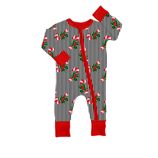 Baby Infant Girls Stripes Candy Cane Long Sleeve Zip Rompers preorder(moq 5)