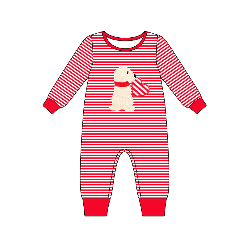 Baby Boys Valentines Dogs Hearts Long Sleeve Rompers preorder(moq 5)