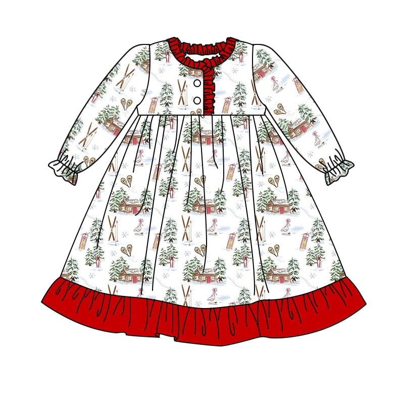 Baby Girls Christmas Snow House Long Sleeve Dresses preorder(moq 5)