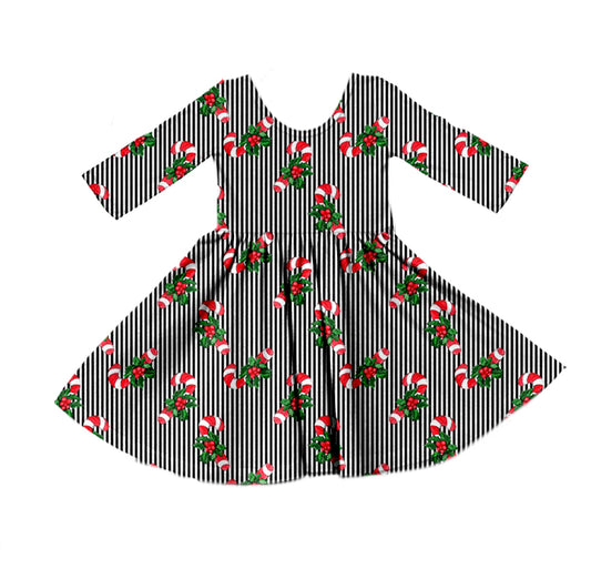 Baby Girls Christmas Candy Cane Long Sleeve Dresses preorder(moq 5)