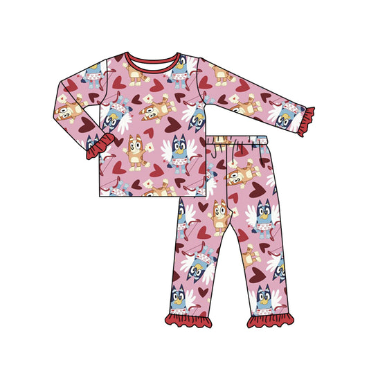 Baby Girls Hearts Valentines Dogs Shirts Top Pants Pajamas Clothes Sets preorder(moq 5)