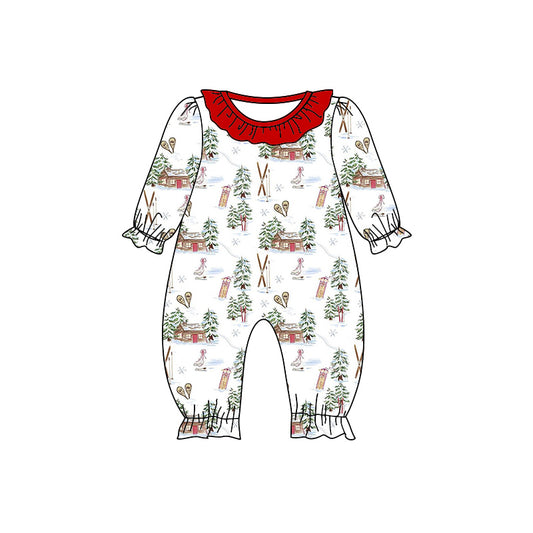 Baby Girls Christmas Snow Tree Long Sleeve Ruffle Rompers preorder(moq 5)