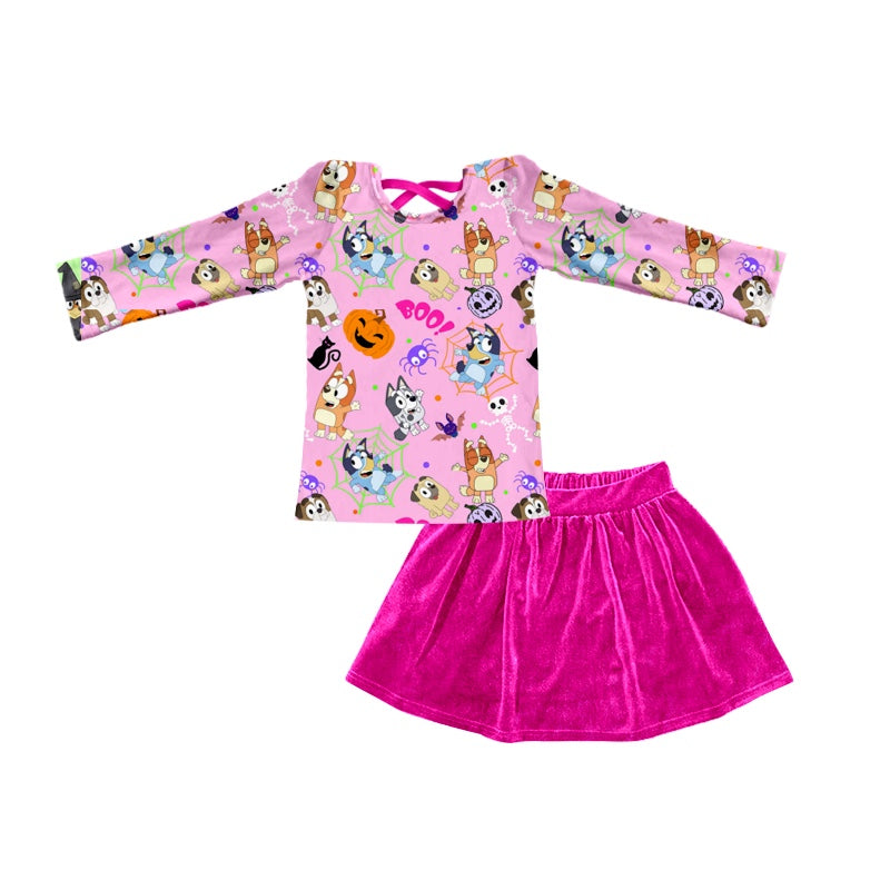 Baby Girls Pink Dog Shirt Skirt 2pcs Clothing Sets preorder(moq 5)