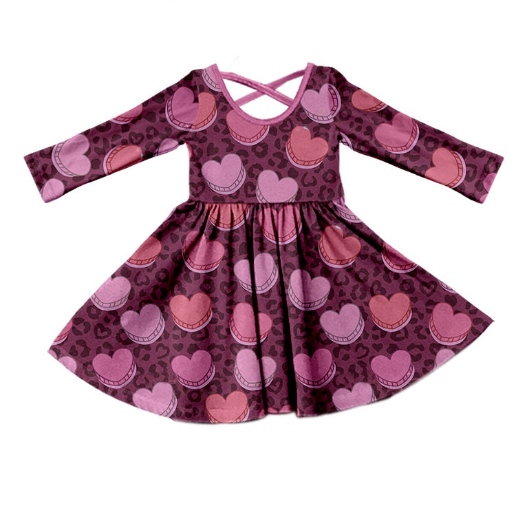 Baby Girls Pink Hearts Cross Long Sleeve Knee Length Dresses preorder(moq 5)