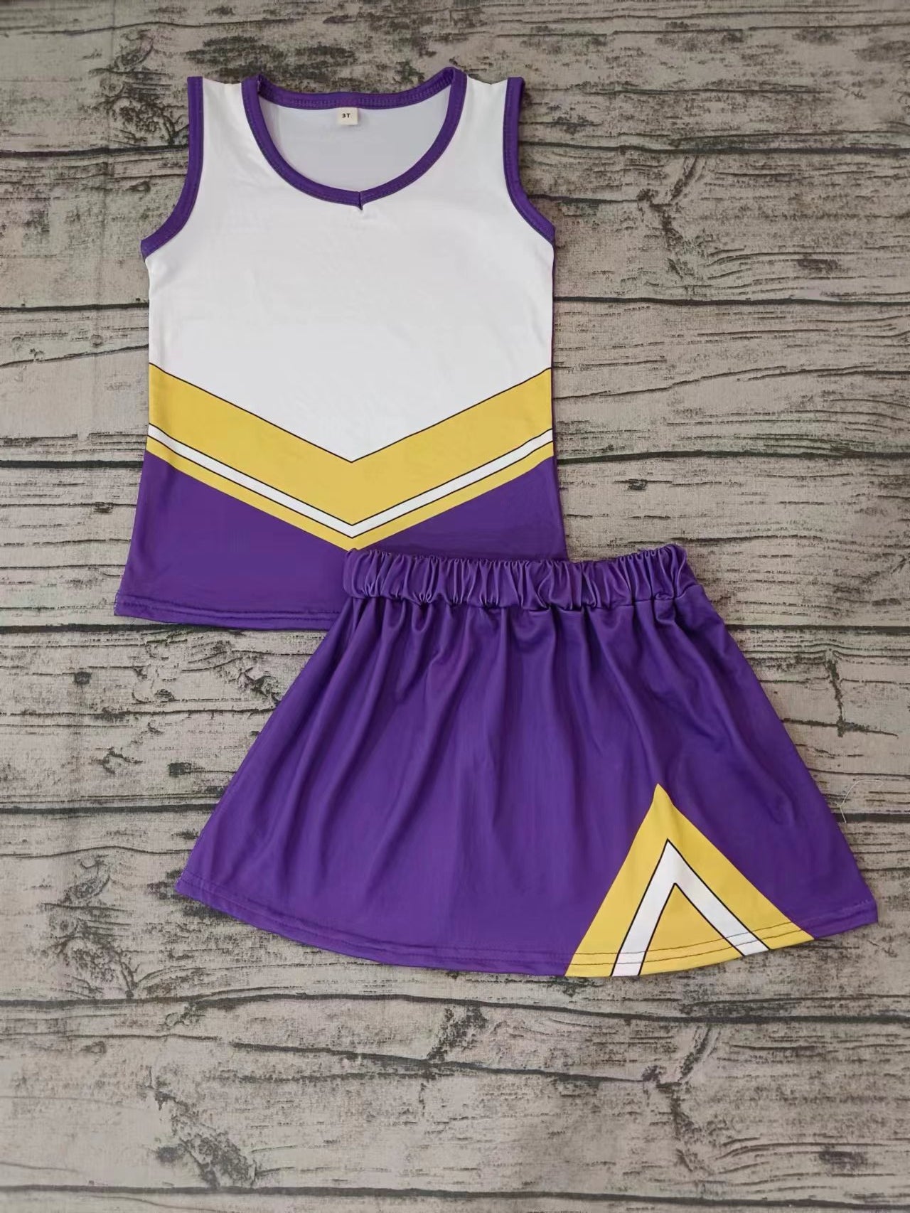 Baby Girls Purple Sleeveless Cheer Top Skirts Clothes Sets preorder(moq 5)