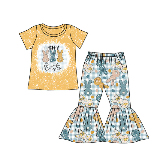 Baby Girls Happy Easter Cartoon Shirt Bell Pants Clothing Sets Preorder(moq 5)