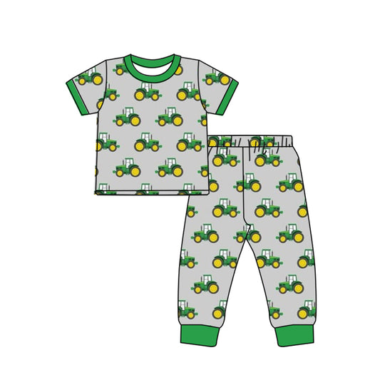 Baby Boys Green Tractors Tee Bottom Pants Pajamas Clothes Sets preorder(moq 5)