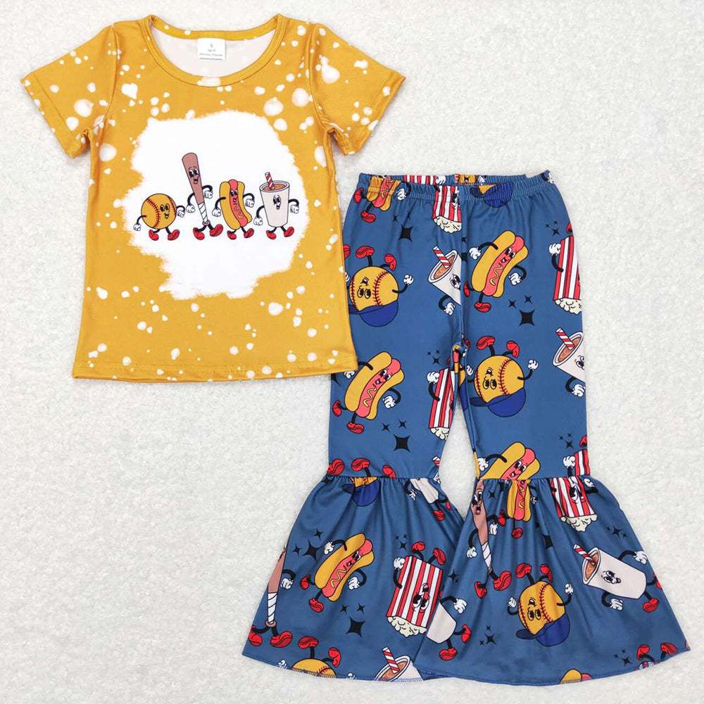 Baby Girls Baseball Short Sleeve Shirt Bell Pants Clothes Sets