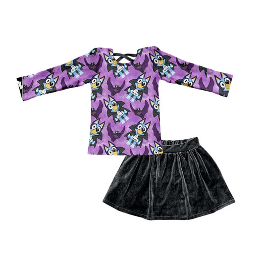 Baby Girls Purple Dog Shirt Skirt 2pcs Clothing Sets preorder(moq 5)