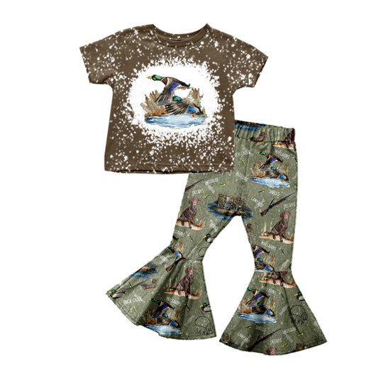 Baby Girls Duck Hunting Short Sleeve Tee Shirt Dogs Bell Pants Clothes Sets preorder(moq 5)