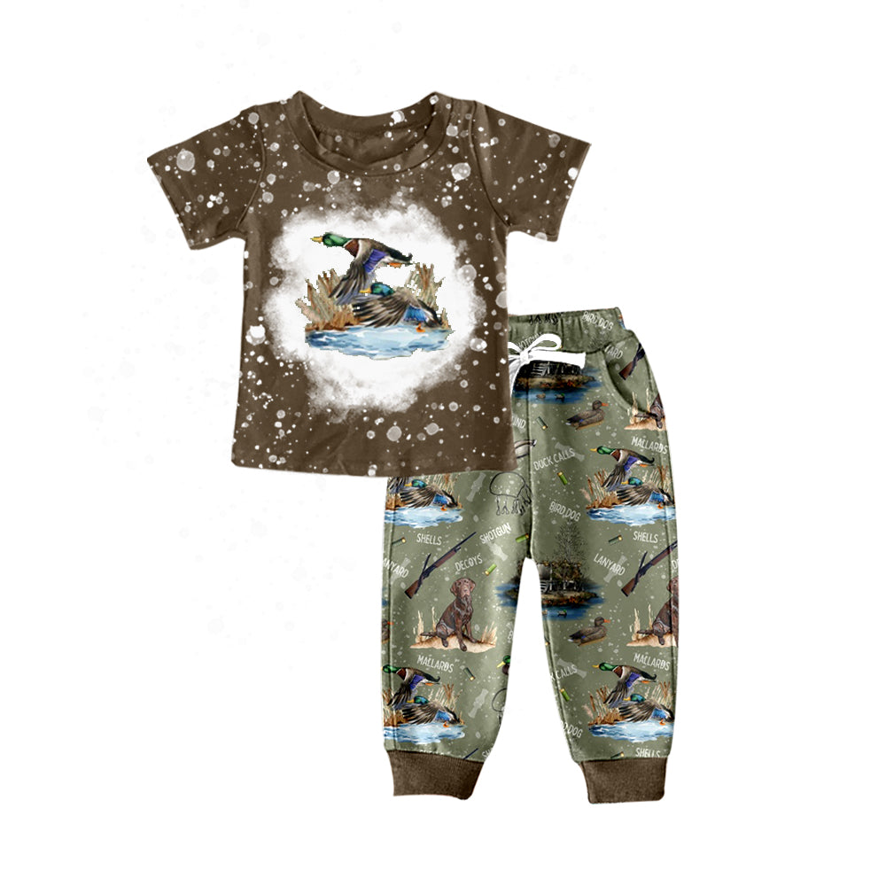 Baby Boys Duck Hunting Short Sleeve Tee Shirt Dogs Pants Clothes Sets preorder(moq 5)