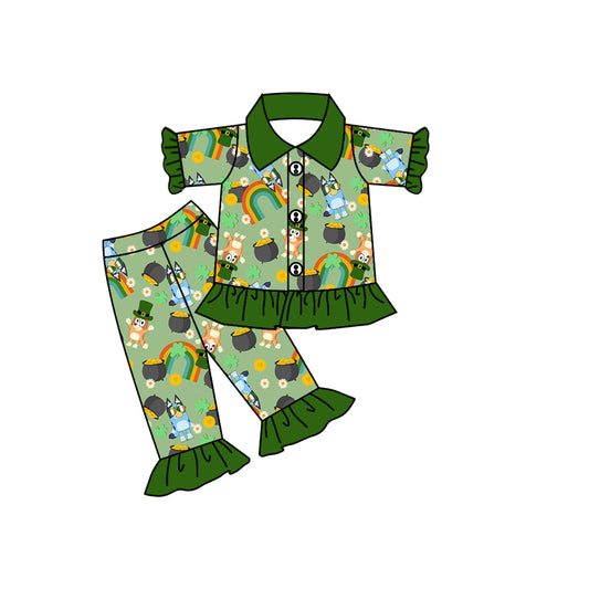 Baby Girls St Patrick Day Dog Top Pants Pajamas Clothing Sets Preorder(moq 5)