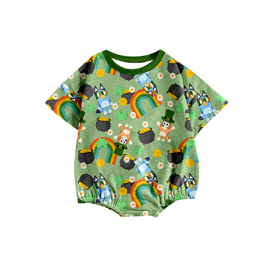 Baby Infant Kids St Patrick Day Cartoon Dogs Short Sleeve Rompers preorder(moq 5)