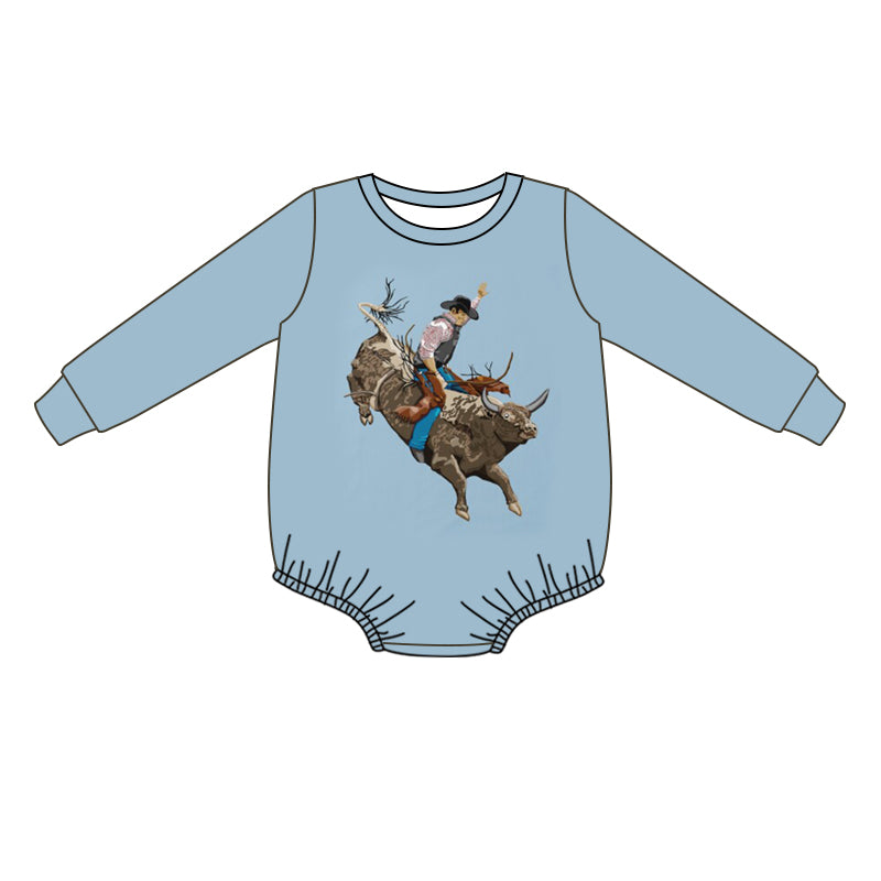 Baby Infant Boys Western Blue Rodeo Horse Long Sleeve Rompers preorder(moq 5)