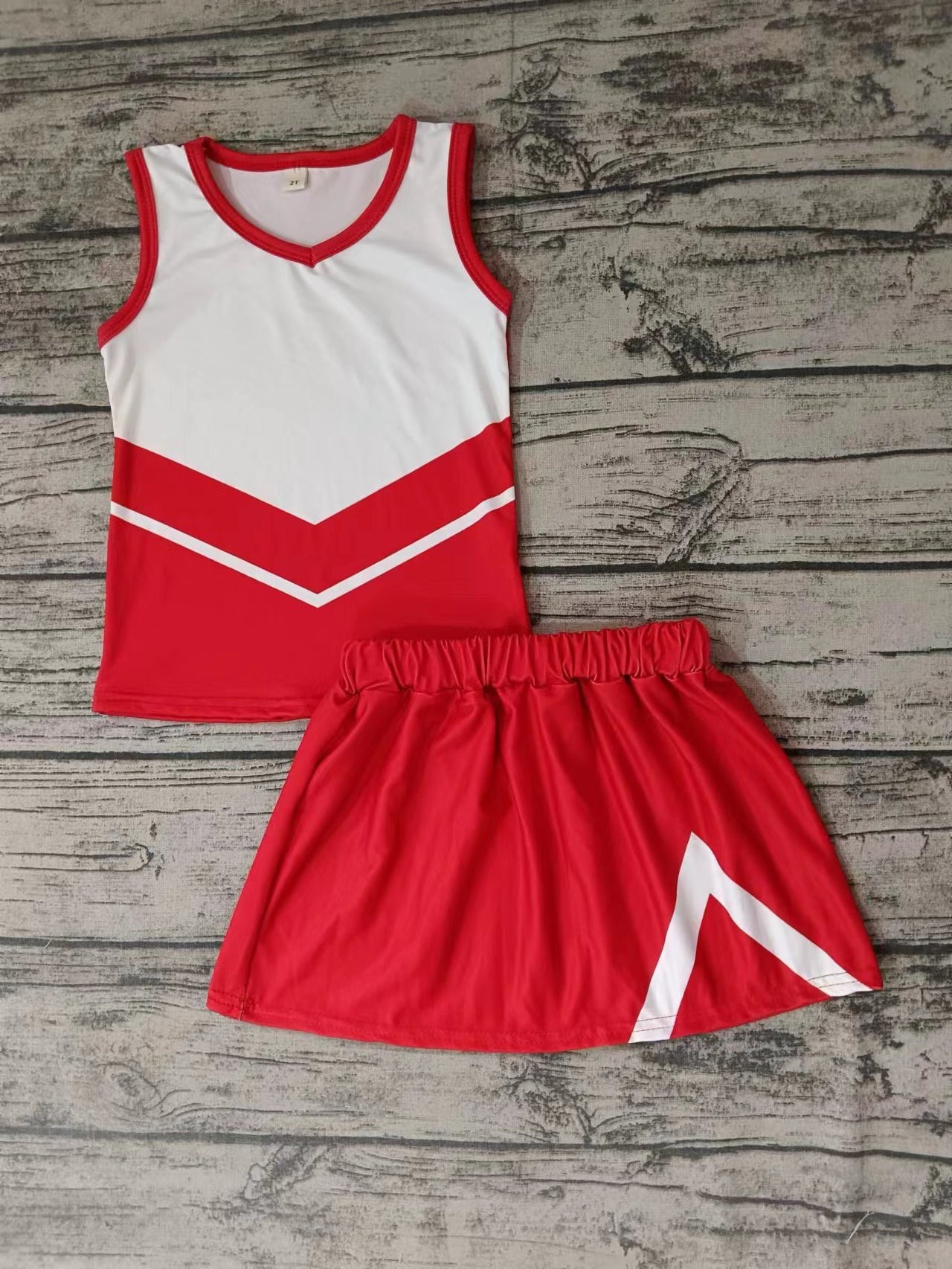 Baby Girls Red Sleeveless Cheer Top Skirts Clothes Sets preorder(moq 5)