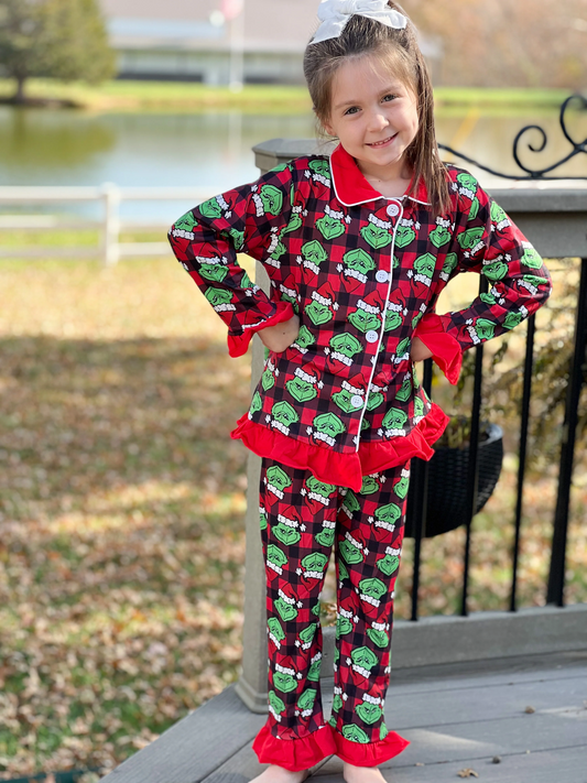 Girls Grin plaid Pajamas