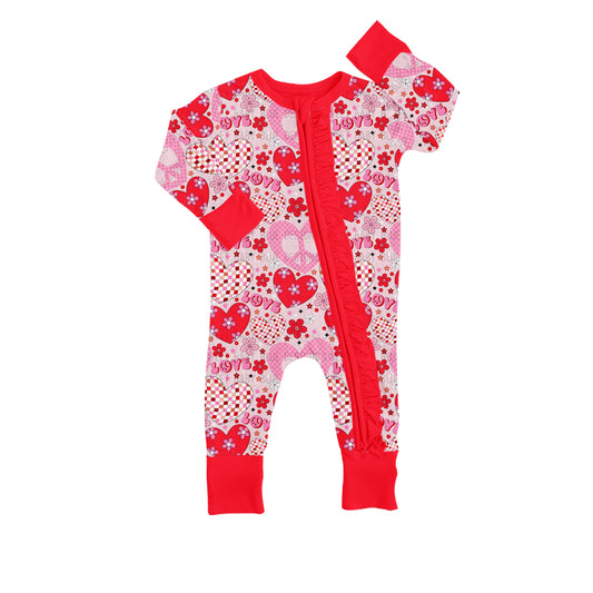 Baby Infant Girls Pink Hearts Long Sleeve Zip Rompers preorder(moq 5)