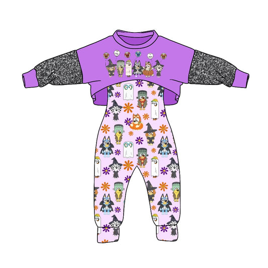 Baby Girls Balloon Dog Purple Fall 2pcs Jumpsuits Sets preorder(moq 5)
