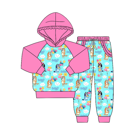 Baby Girls Blue Dogs Shirts Hooded Top Pants Clothes Sets preorder(moq 5)