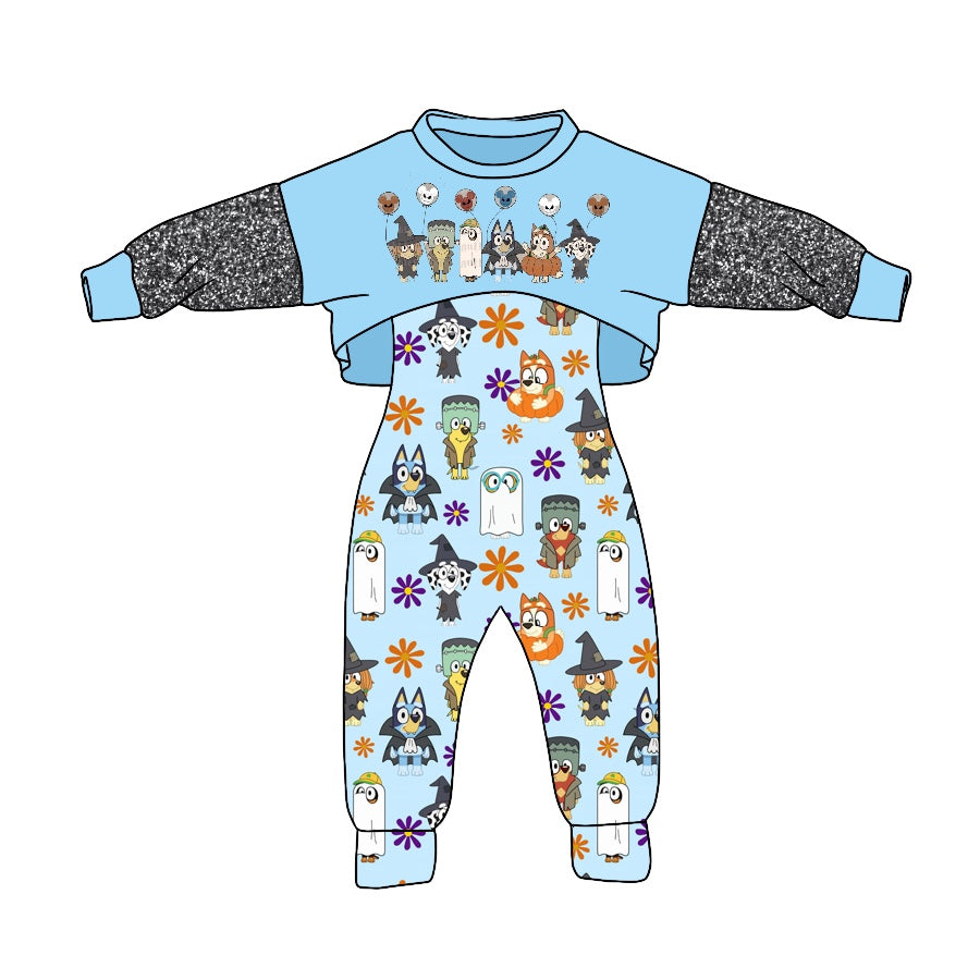 Baby Girls Balloon Dog Blue Fall 2pcs Jumpsuits Sets preorder(moq 5)