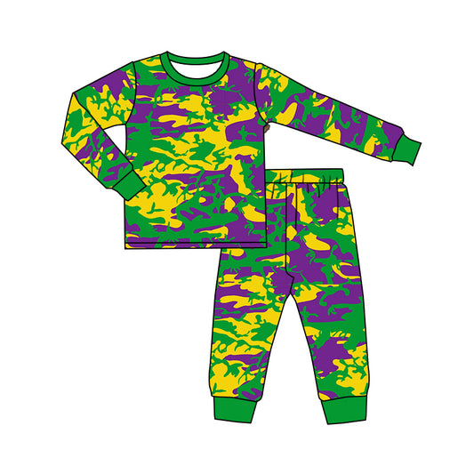 Baby Boys Purple Green Mardi Gras Shirts Top Pants Pajamas Clothes Sets preorder(moq 5)