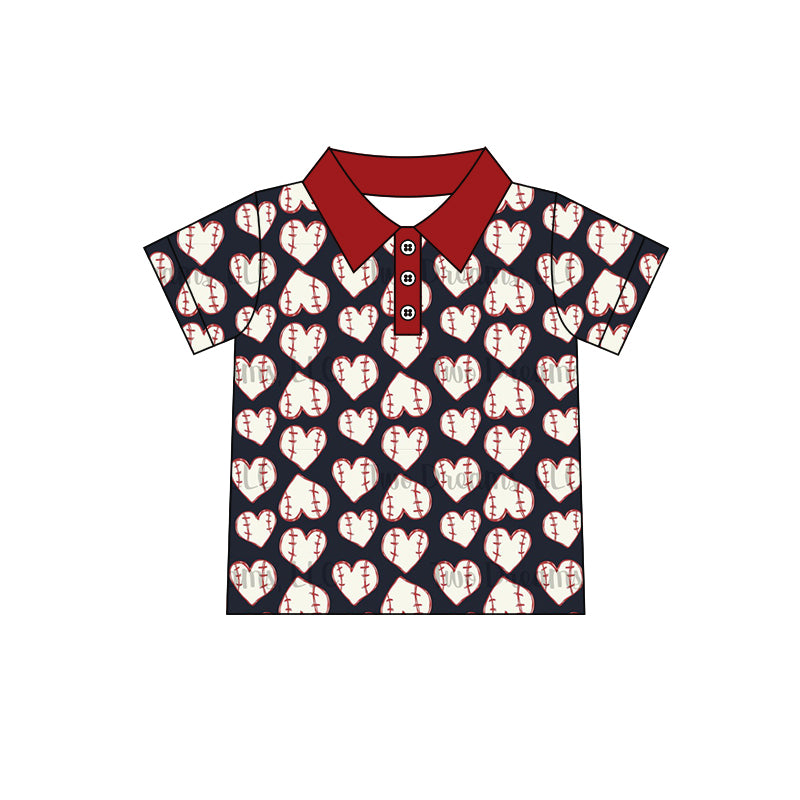 Baby Boys Baseball Hearts Buttons Short Sleeve Polo Shirts Tops Preorder(moq 5)