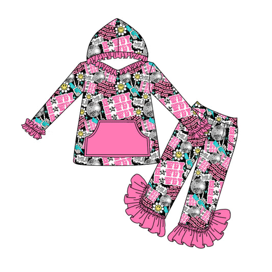 Baby Girls Pink Ruffle Hooded Top Pants Howdy Clothing Sets preorder(moq 5)