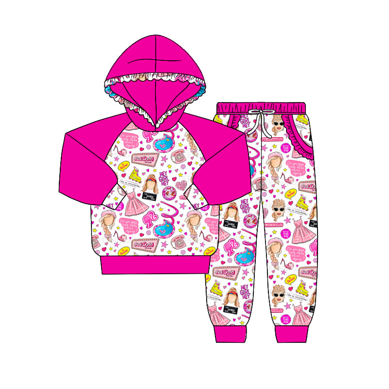 Baby Girls Doll Pink Hooded Shirts Top Pants Clothes Sets preorder(moq 5)