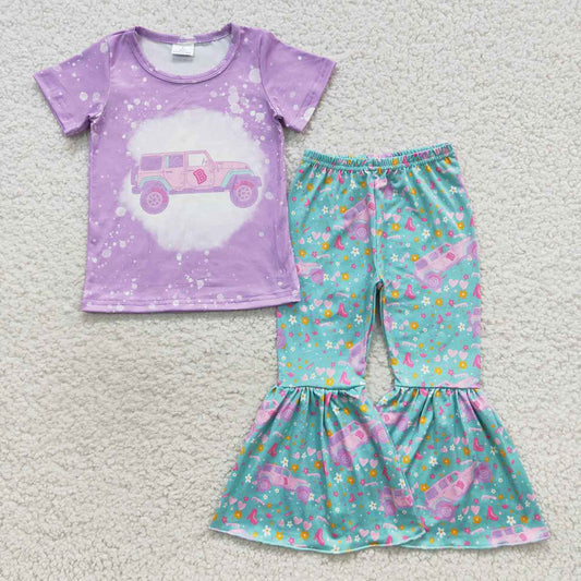 Baby Girls Doll Purple Shirt Bell Bottom Pants Clothes Sets