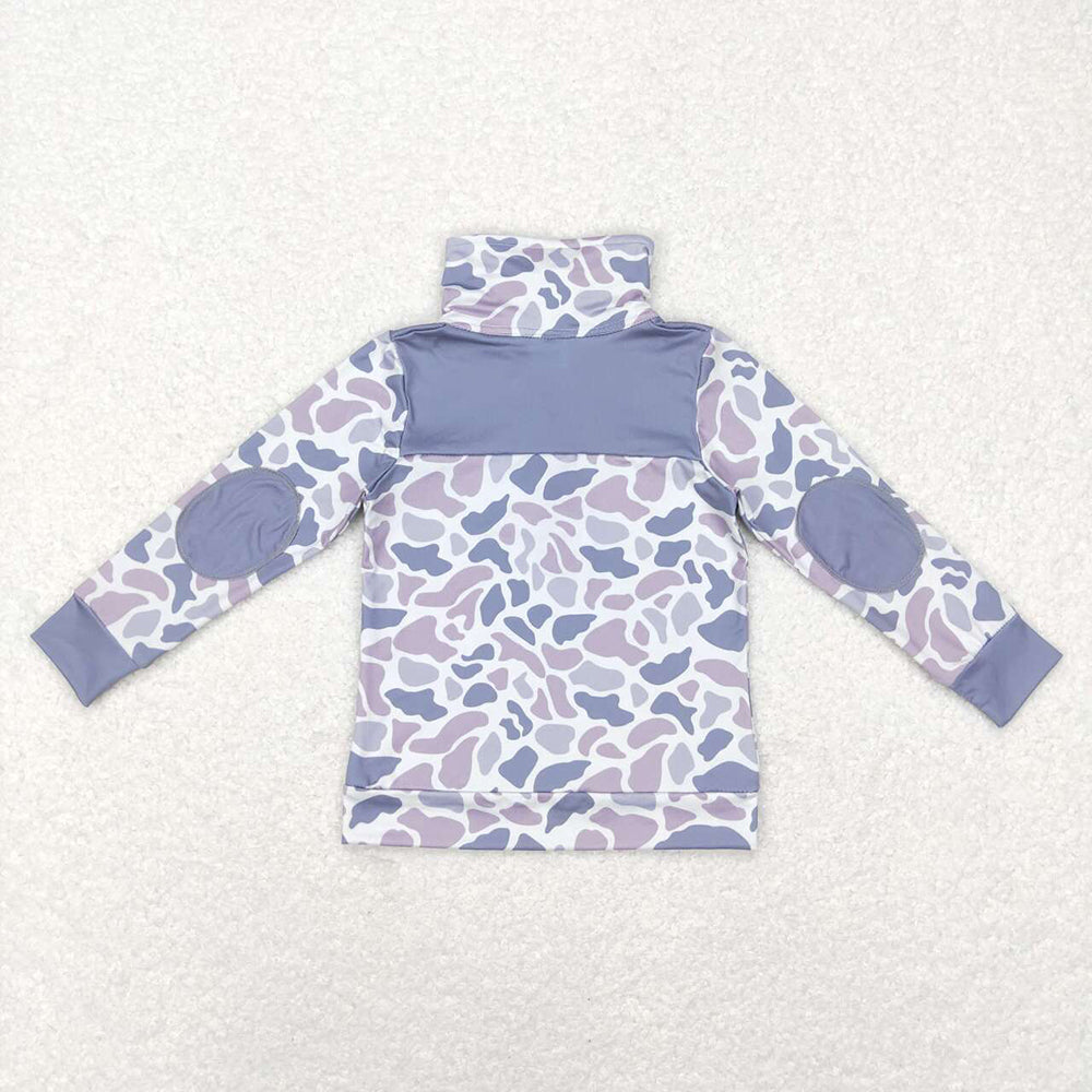 Baby Boys Grey Camo Zip Long Sleeve Patchwork Pullovers Tops