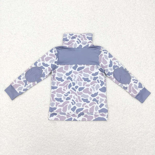 Baby Boys Grey Camo Zip Long Sleeve Patchwork Pullovers Tops