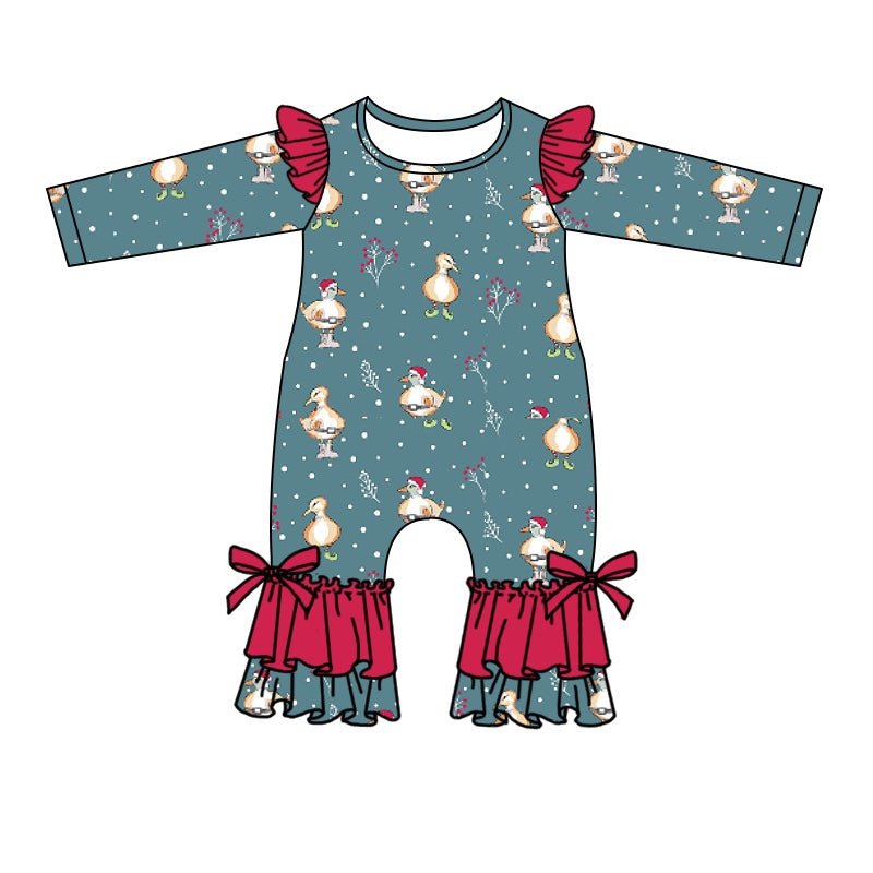 Baby Infant Christmas Duck Long Sleeve Ruffle Rompers preorder(moq 5)