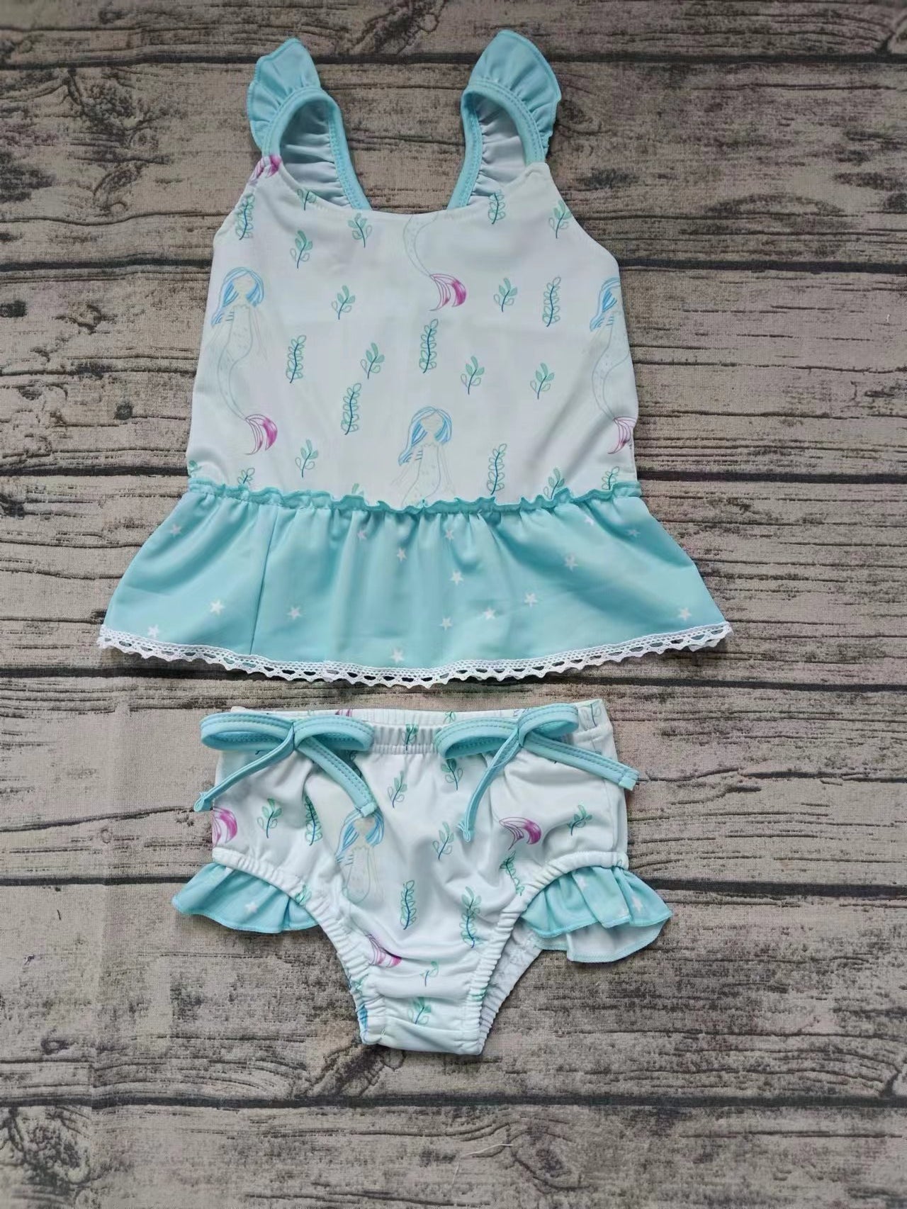 Baby Girls Mermaid Ruffle Top Bummie Swimsuits Clothes Sets Preorder(moq 5)