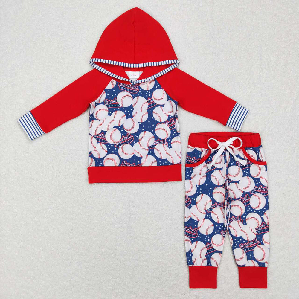 Baby Boys Baseball Long Sleeve Hooded Top Pants Clothes Sets