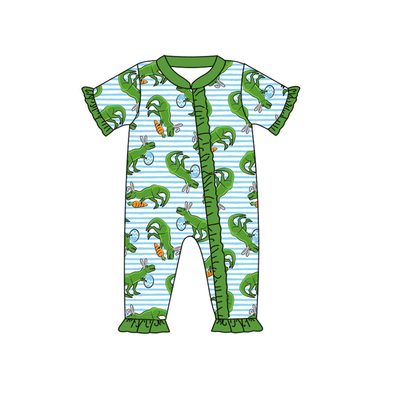 Baby Girls Eggs Dinosaur Short Sleeve Zip Tractor Rompers preorder(moq 5)