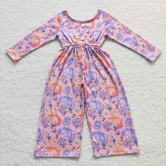 Baby Girls Fall Pumpkin Long Sleeve Purple Jumpsuits