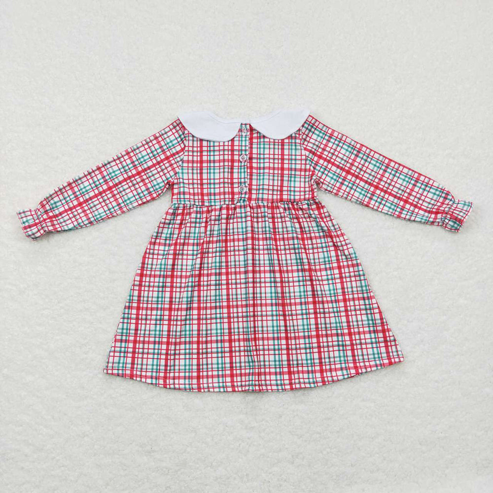 Baby Girls Christmas Flowers Green Red Plaid Knee Length Dresses