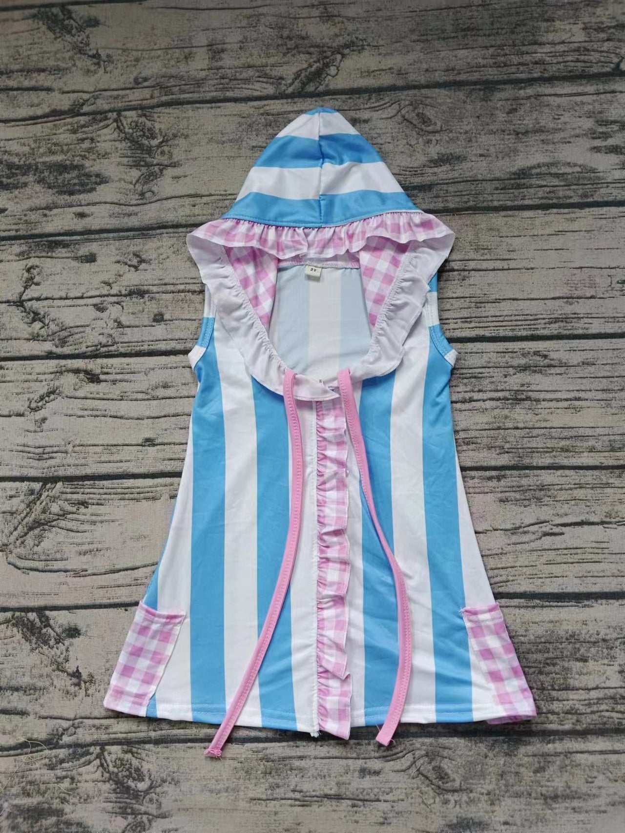 Baby Girls Blue Stripes Hooded Knee Length Cover Up Preorder(moq 5)