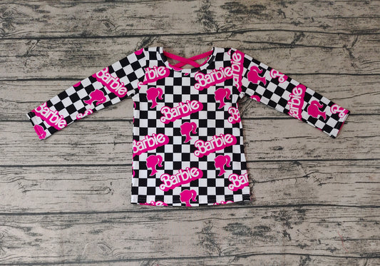 Baby Girls Hotpink Doll Checkered Long Sleeve T-Shirts Tops
