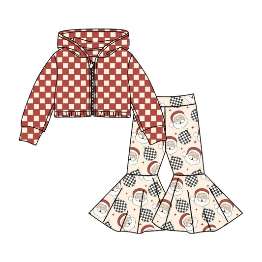 Baby Girls Christmas Checkered  Hooded Shirts Top Santa Pants Clothes Sets preorder(moq 5)