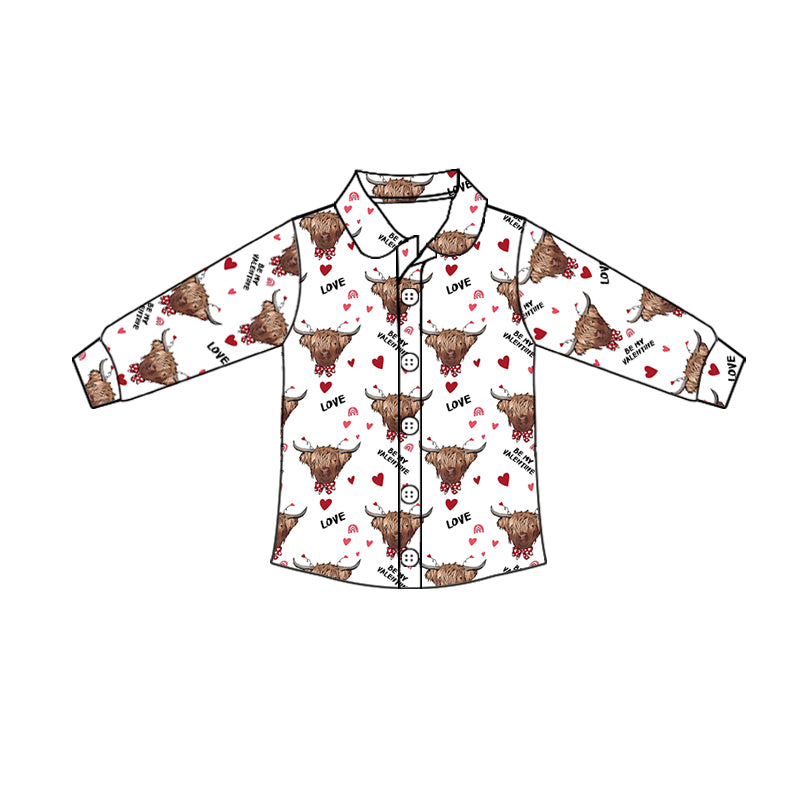 Baby Boys Western Highland Cow Red Top Buttons Shirts Preorder(moq 5)