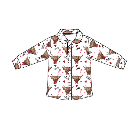 Baby Boys Western Highland Cow Red Top Buttons Shirts Preorder(moq 5)