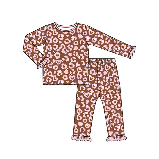 Baby Girls Pink Leopard Long Sleeve Top Pants Pajamas Clothing Sets preorder(moq 5)