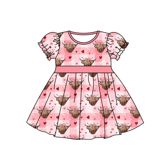 Baby Girls Western Highland Cow Pink Short Sleeve Dresses Preorder(moq 5)