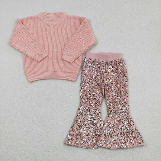 Baby Girls Pink Sweaters Sequin Bell Pants Clothes Sets